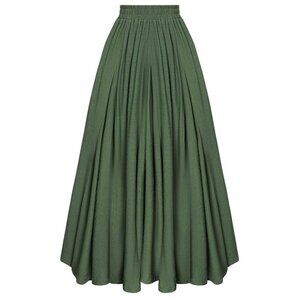 Long Flowy Maxi Skirt Green Viscose A-Line Pockets Elastic Waist Boho Ren Fair
